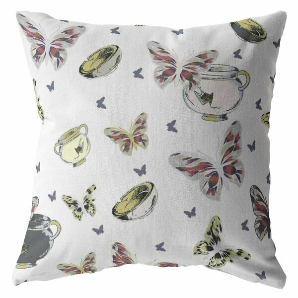 Palacedesigns 16 in. White Butterflies Indoor & Outdoor Zippered Throw Pillow PA3098295